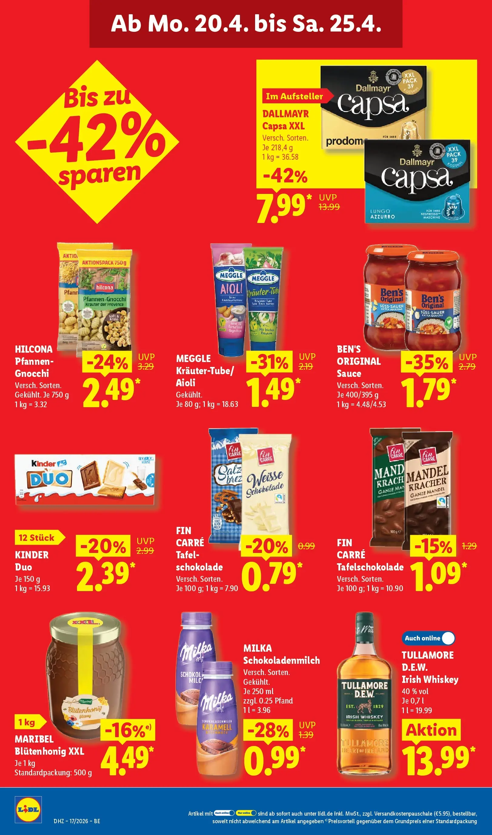 Lidl Prospekt Mahlow (ab 19.04.2026) zum Blättern » Angebote | Seite: 18 | Produkte: Schokolade, Milka, Dallmayr capsa, Whiskey