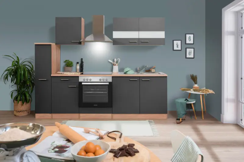 K&uuml;chenblock Merle mit Ger&auml;ten ca. 240 cm Grau