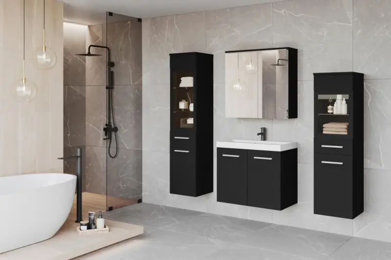 Badm&ouml;bel-Set 5-tlg. Madrit mit LED ca. 120 cm Schwarz