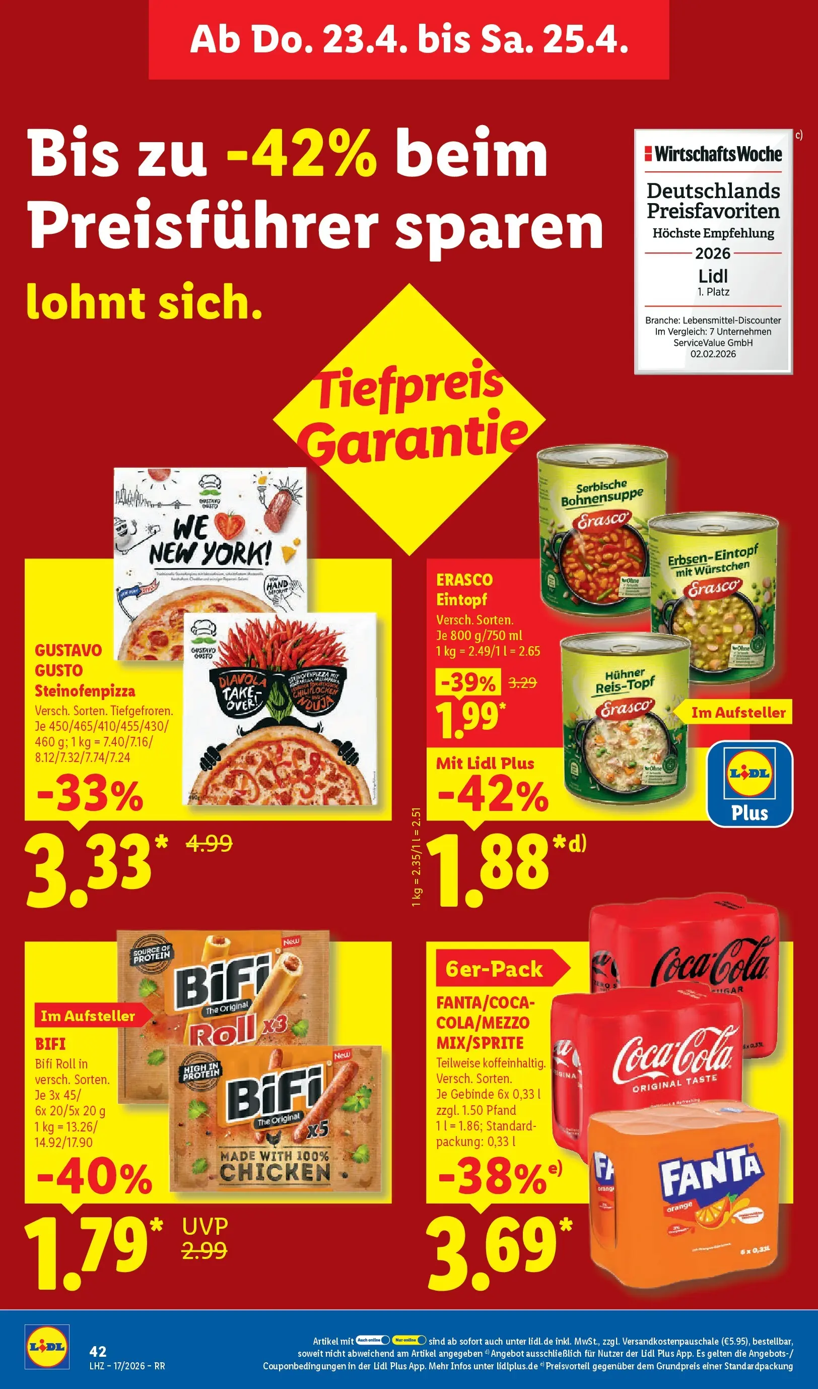 Lidl Prospekt Zülpich (ab 19.04.2026) zum Blättern » Angebote | Seite: 62 | Produkte: Fanta, Bifi, Erasco