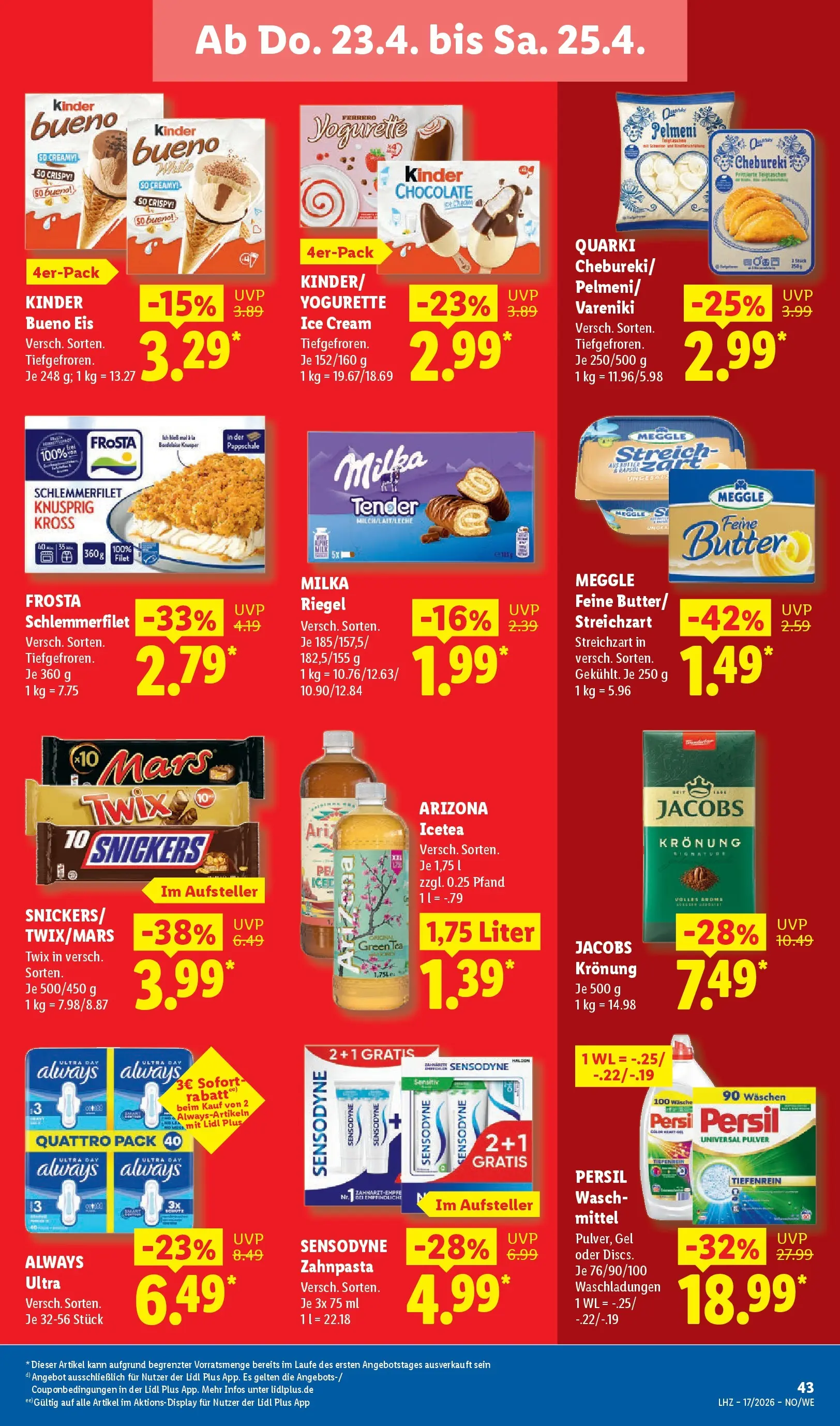 Lidl Prospekt Plettenberg (ab 19.04.2026) zum Blättern » Angebote | Seite: 63 | Produkte: Milka, Mars, Frosta, Zahnpasta