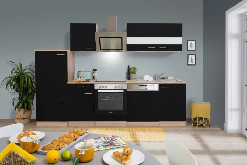 K&uuml;chenblock Merle mit Ge&auml;ten ca. 280 cm Schwarz