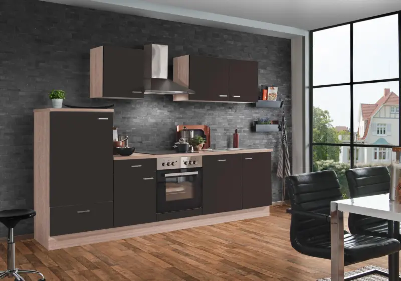 Menke K&uuml;chenblock Classic Dunkelbraun/Eiche ca. 280 cm