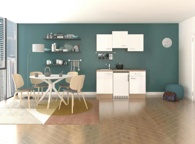 Minik&uuml;che Valero m. Ger&auml;ten B: ca. 150cm Wei&szlig; Hochglanz