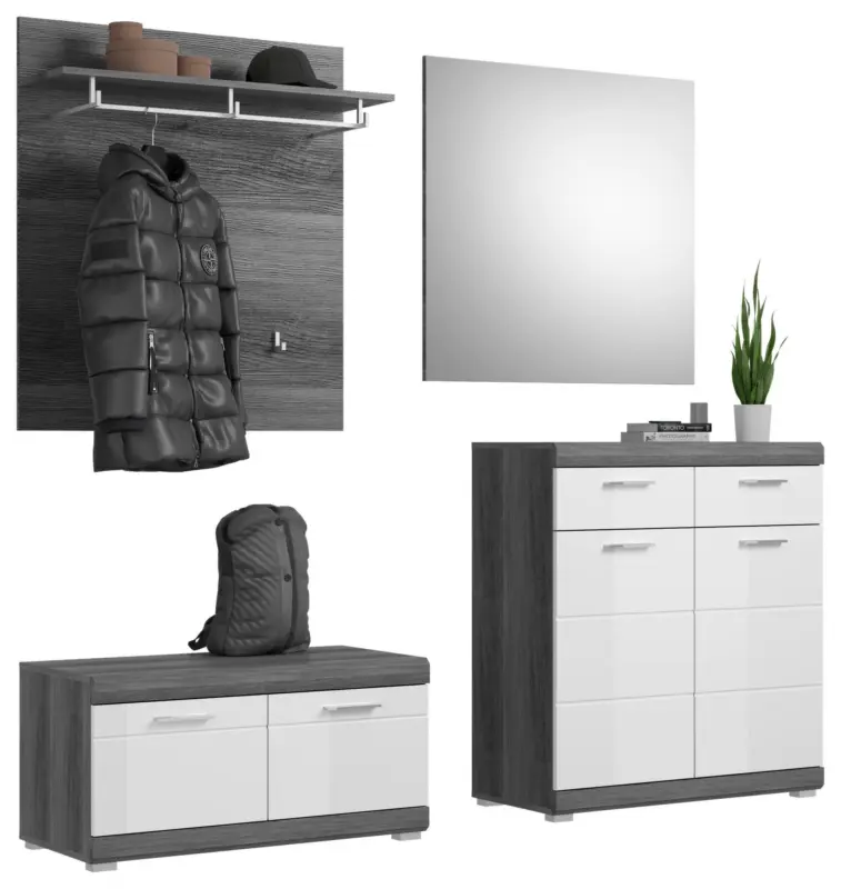 Garderobe Scout 4-teilig ca.195x197x40cm Wei&szlig;,Grau