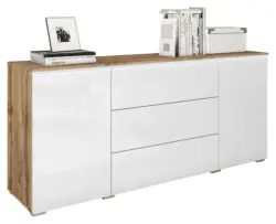 Sideboard Vera mit LED ca. 150 cm Wei&szlig;/Eiche Wotan