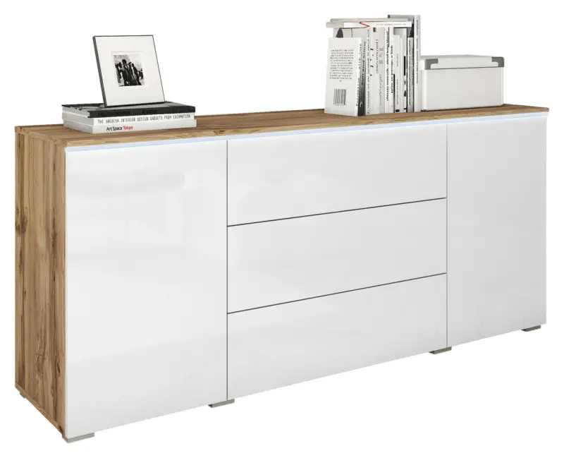 Sideboard Vera mit LED ca. 150 cm Wei&szlig;/Eiche Wotan