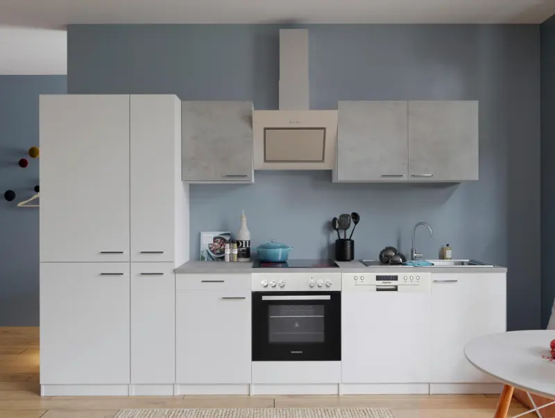 K&uuml;chenblock Malia mit Ger&auml;ten ca. 310 cm Wei&szlig;/Hellgrau