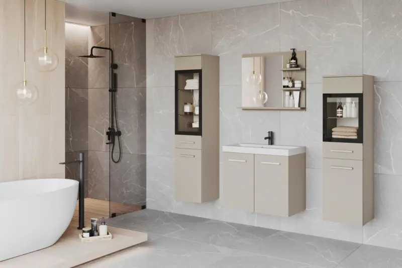 Badm&ouml;bel-Set 5-tlg. Madrit mit LED ca. 120 cm Kaschmir/Beige