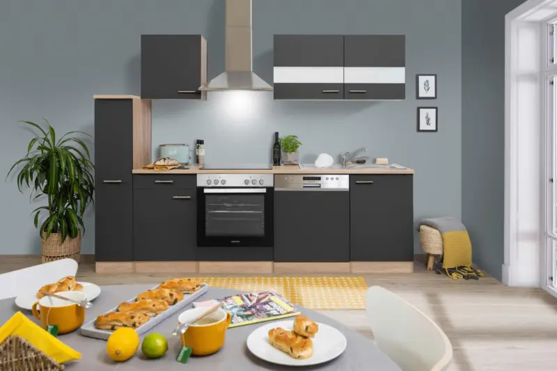 K&uuml;chenblock Merle mit Ger&auml;ten ca. 250 cm Grau