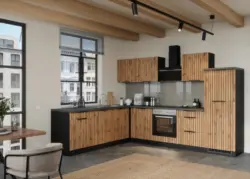 Eckk&uuml;che Liverpool m. Ger&auml;ten ca. 300x240cm Graphit/Eiche