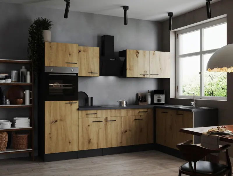 Eckk&uuml;che Oliver m. Ger&auml;ten ca. 280x172cm Grau/Eiche