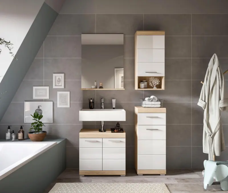 Badezimmer Lambada 4-tlg. ca. 97 cm Eiche/Wei&szlig;