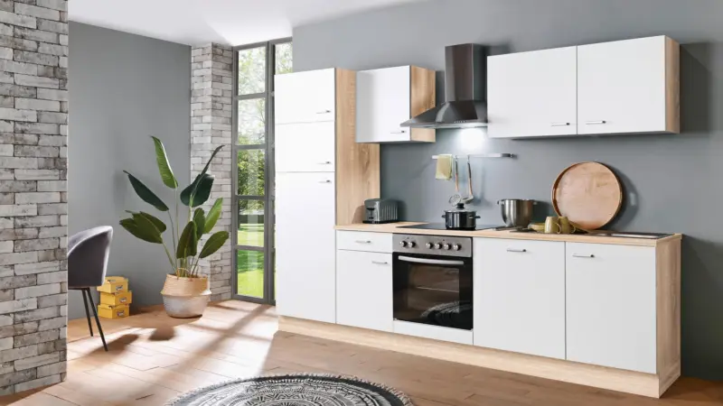 Menke K&uuml;chenblock Classic Wei&szlig;/Eiche ca. 280 cm