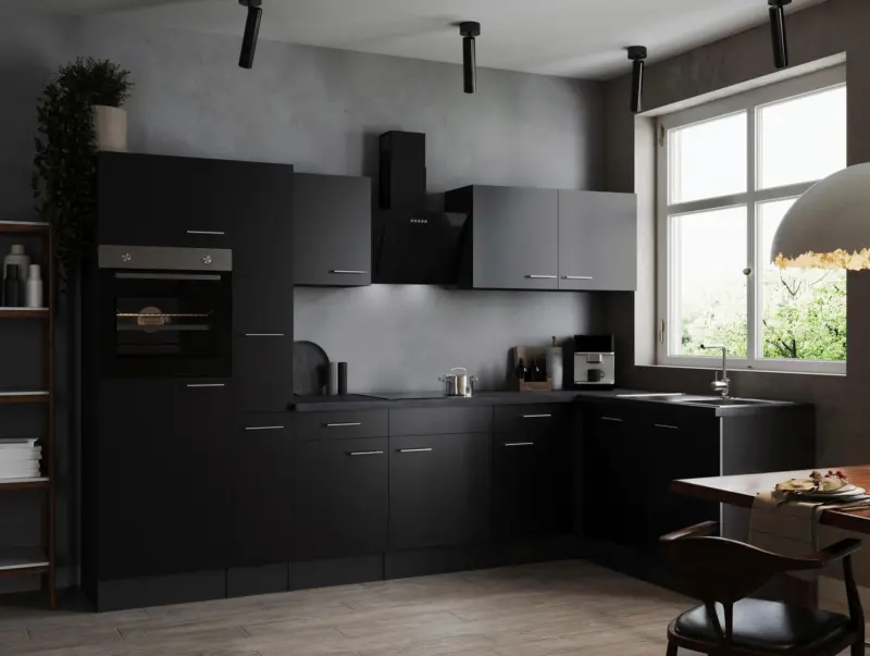 Eckk&uuml;che Oliver m. Ger&auml;ten ca. 310x172cm Grau/Schwarz