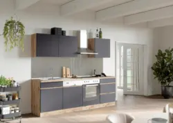 K&uuml;chenblock Turin ohne Ger&auml;te ca. 240 cm Grau/Eiche