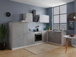 Eckk&uuml;che Malia m. Ger&auml;ten ca. 310x172cm Grau/Wei&szlig;