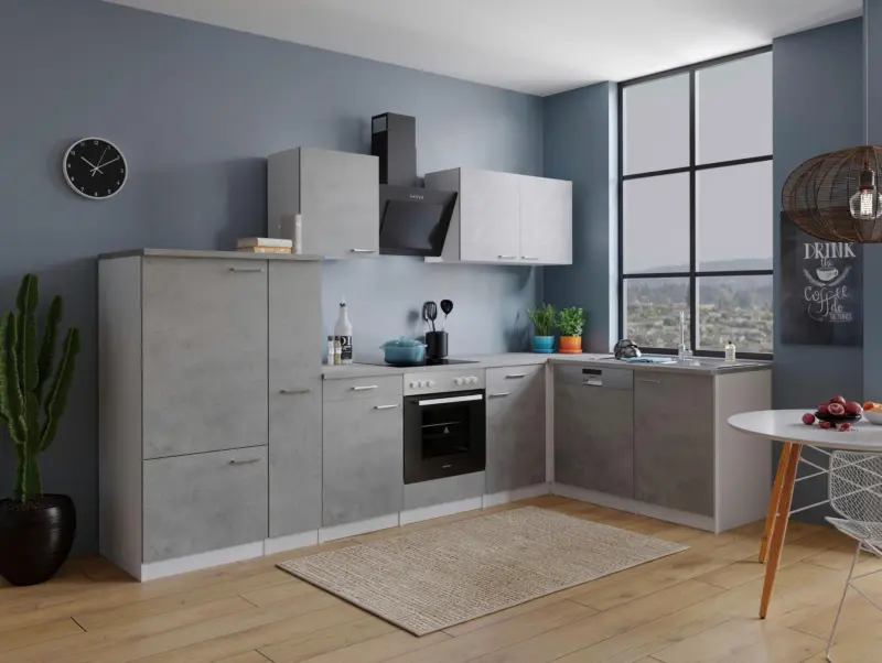 Eckk&uuml;che Malia m. Ger&auml;ten ca. 310x172cm Grau/Wei&szlig;