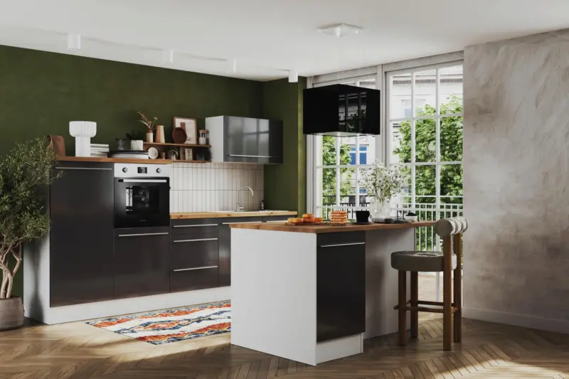 K&uuml;chenblock Gabriel mit Ger&auml;ten ca. 150 cm Grau