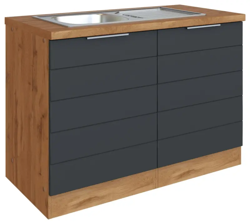 Sp&uuml;lenschrank Florenz mit Sp&uuml;le ca. 120 cm Grau/Eiche