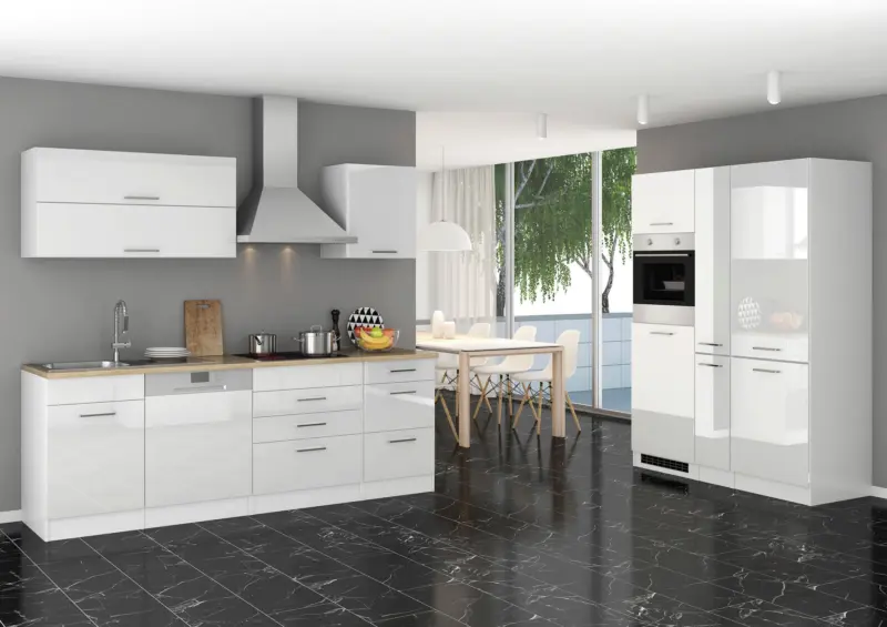 K&uuml;chenblock Mailand inkl. E-Ger&auml;te Wei&szlig; Hochglanz