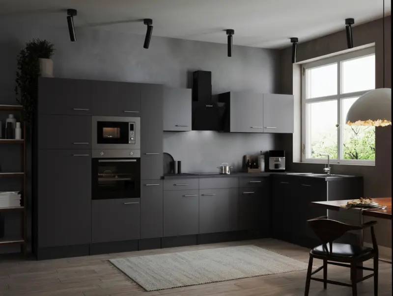 Eckk&uuml;che Oliver m. Ger&auml;ten ca. 370x172cm Grau