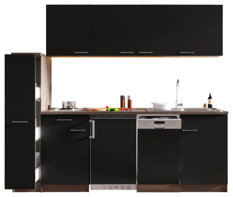 K&uuml;chenblock Oliver mit Ger&auml;ten ca. 225 cm Schwarz