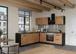 Eckk&uuml;che Liverpool m. Ger&auml;ten ca. 240x240cm Graphit/Eiche