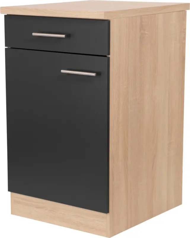 K&uuml;chenunterschrank Merle Schwarz/Eichefarben