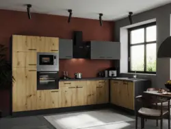 Eckk&uuml;che Oliver m. Ger&auml;ten ca. 340x172cm Grau/Eiche