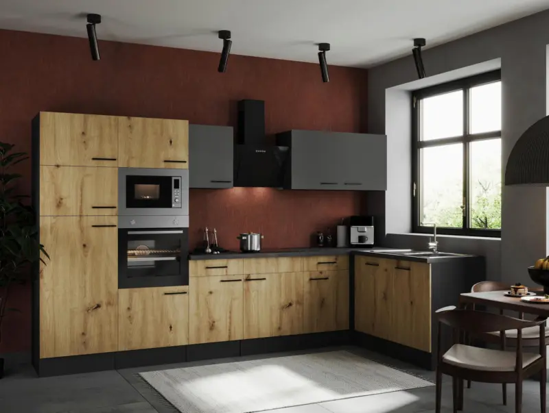 Eckk&uuml;che Oliver m. Ger&auml;ten ca. 340x172cm Grau/Eiche