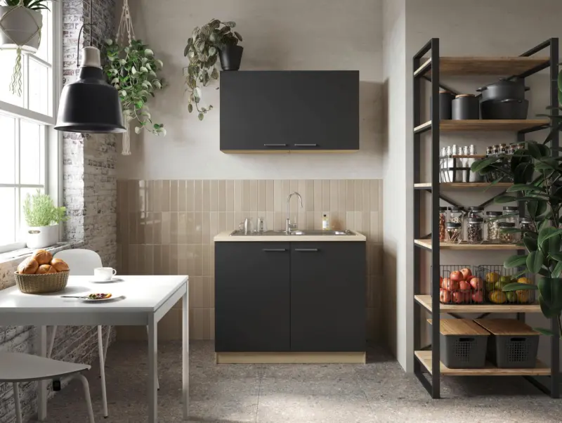 Minik&uuml;che Merle B: ca. 100cm Schwarz/Eiche