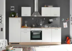 K&uuml;chenblock Petunia Wei&szlig;/Eiche ohne Ger&auml;te B: ca. 270 cm