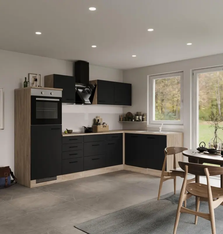 Eckk&uuml;che Capri Schwarz/Eichefarben