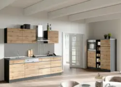 K&uuml;chenblock Turin mit Ger&auml;ten ca. 390 cm Grafit/Eiche