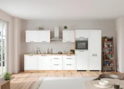 K&uuml;chenzeile Meran mit Ger&auml;ten ca. 360 cm Wei&szlig;/Eiche Dekor