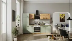 K&uuml;chenblock Cara mit Ger&auml;ten ca. 270 cm Gr&uuml;n/Eiche