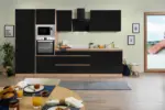 m&ouml;max K&uuml;chenblock Lorena mit Ger&auml;ten ca. 335 cm Schwarz Hochglanz