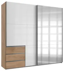 Schwebet&uuml;renschrank Level 36D ca. 250 cm Wei&szlig;/Eiche Dekor