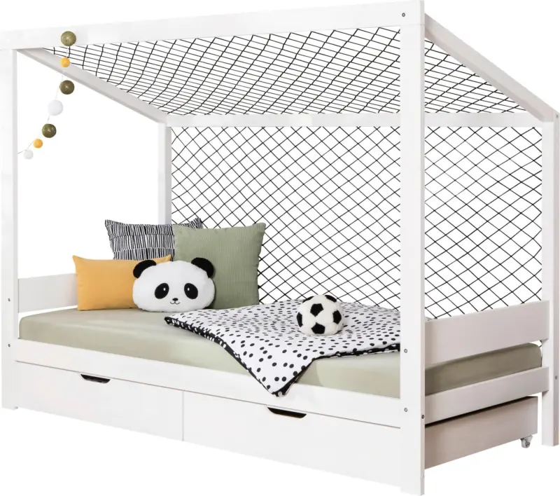 Stauraumbett Holz Fu&szlig;ball ca. 97x213 cm Wei&szlig;