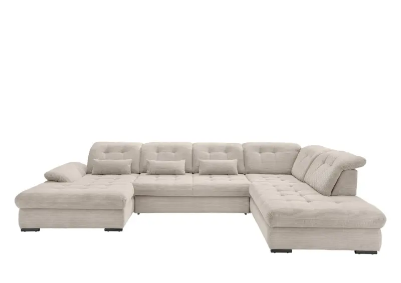 Wohnlandschaft Rigatti Beige Cord mit Bettkasten