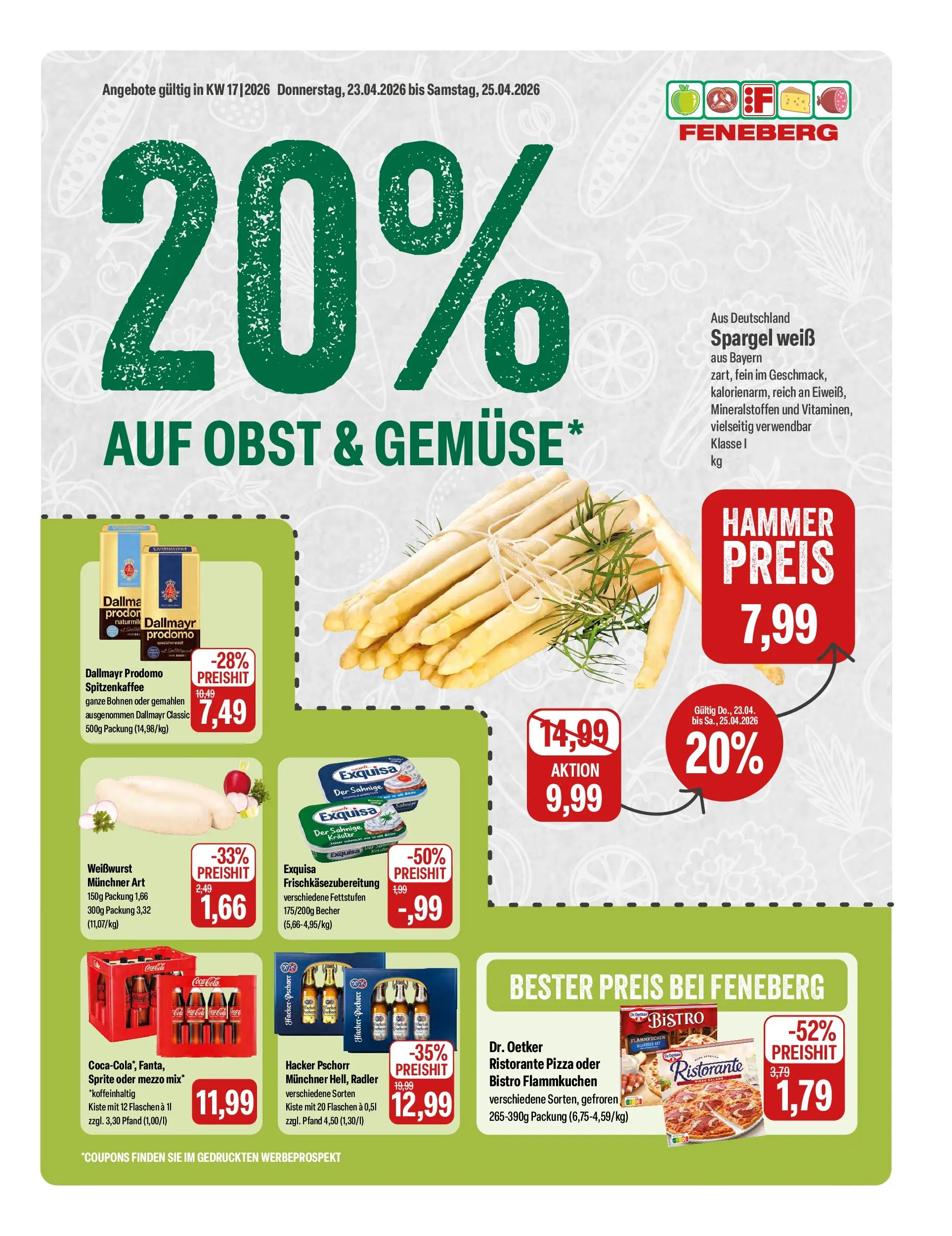 Feneberg Aktuelle Angebote (ab 22.04.2026) zum Blättern | Seite: 1 | Produkte: Coca cola, Sprite, Weißwurst, Spargel