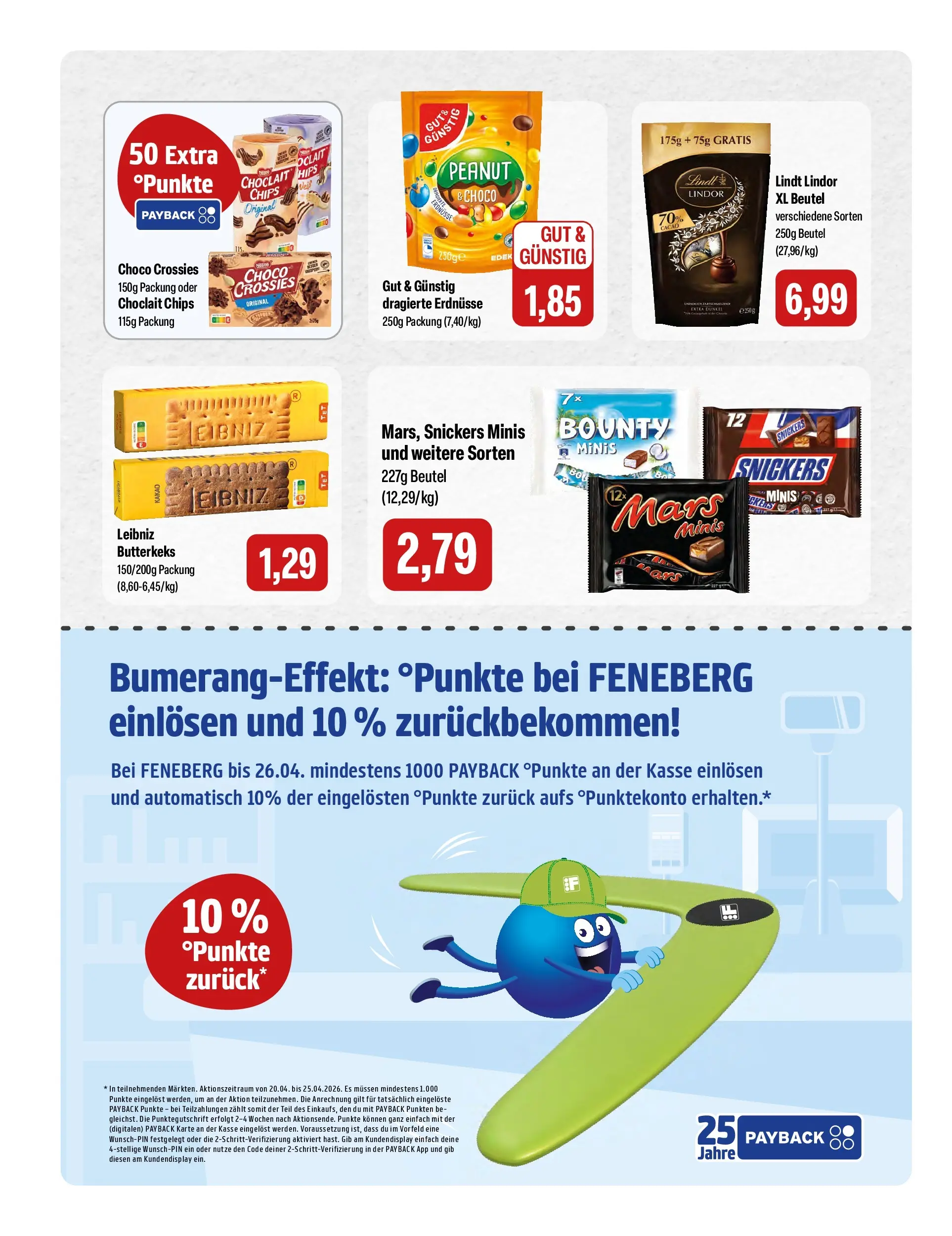 Feneberg Aktuelle Angebote (ab 22.04.2026) zum Blättern | Seite: 14 | Produkte: Erdnüsse, Snickers, Lindt, Chips
