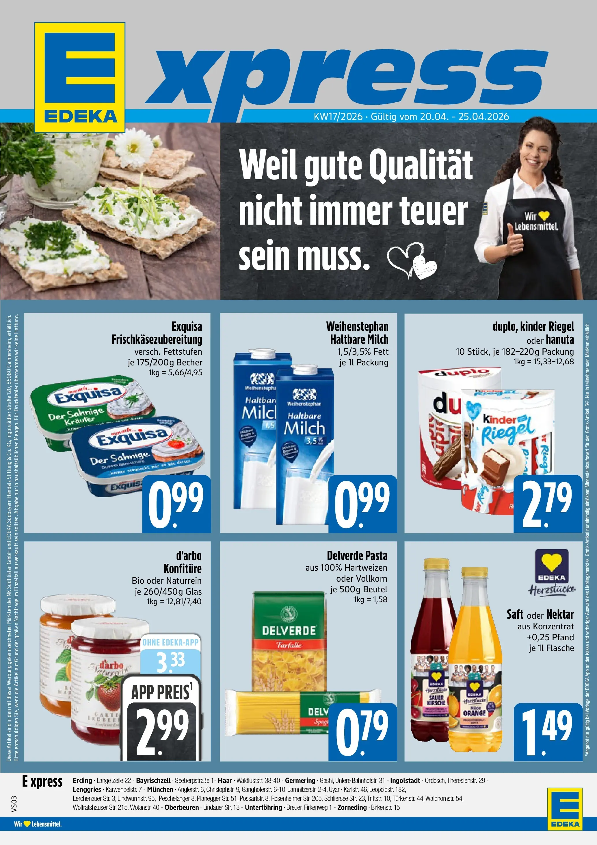 Angebote (ab 20.04.2026) » Angebote Online | Seite: 1 | Produkte: Milch, Exquisa, Pasta, Saft