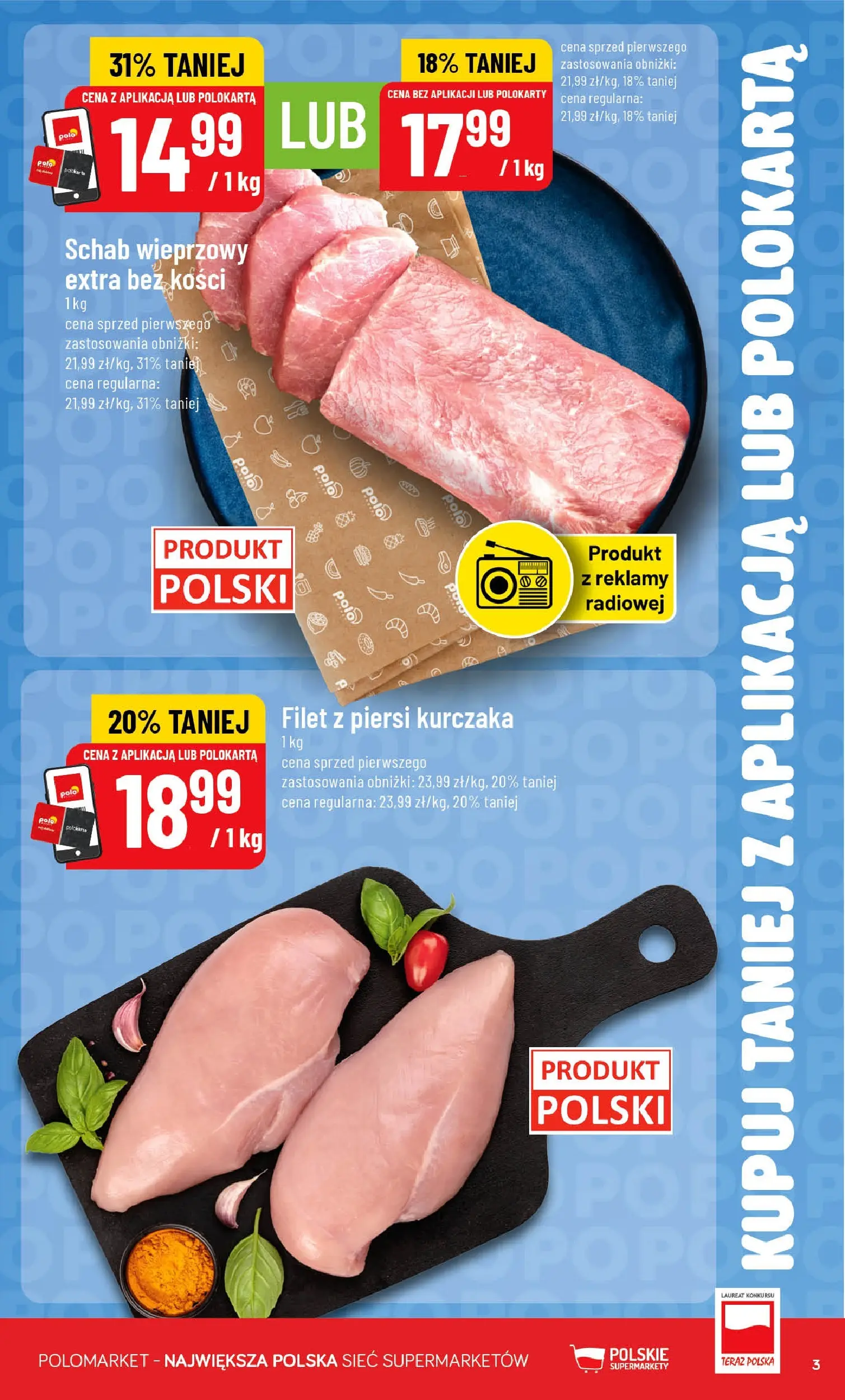 Nowa POLOmarket gazetka od jutra 15.04.2026 | Strona: 3 | Produkty: Schab, Piersi, Schab wieprzowy, Filet z piersi kurczaka