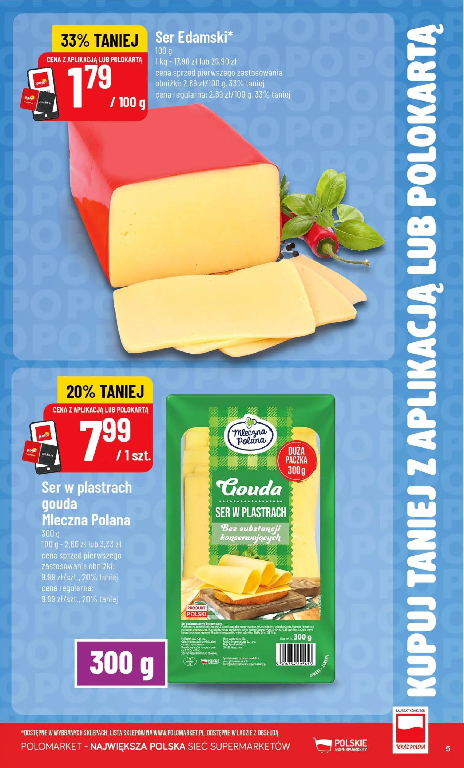 Nowa POLOmarket gazetka od jutra 15.04.2026 | Strona: 5 | Produkty: Mleko, Ser