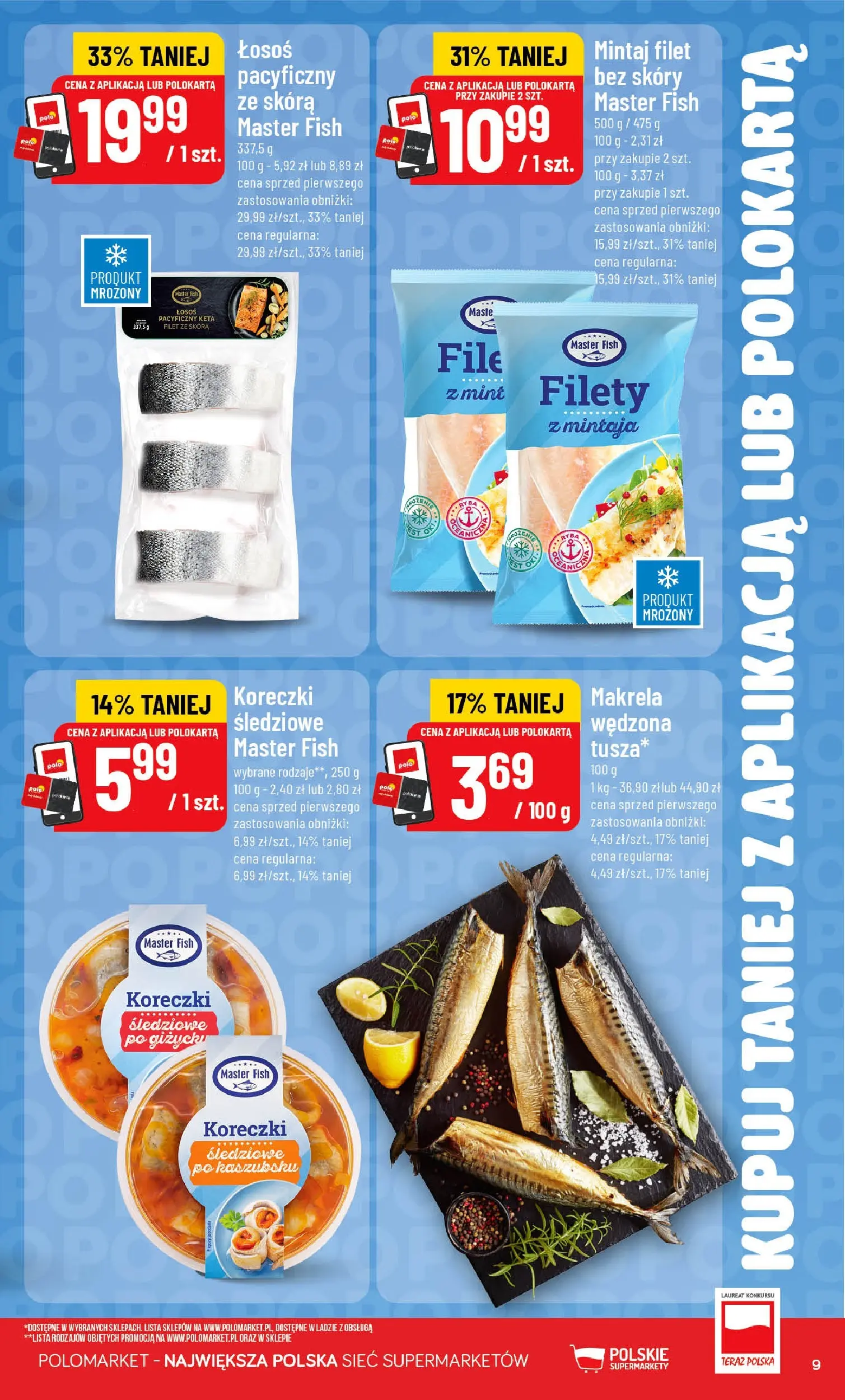 Nowa POLOmarket gazetka od jutra 15.04.2026 | Strona: 9 | Produkty: Mintaj, Makrela, Łosoś