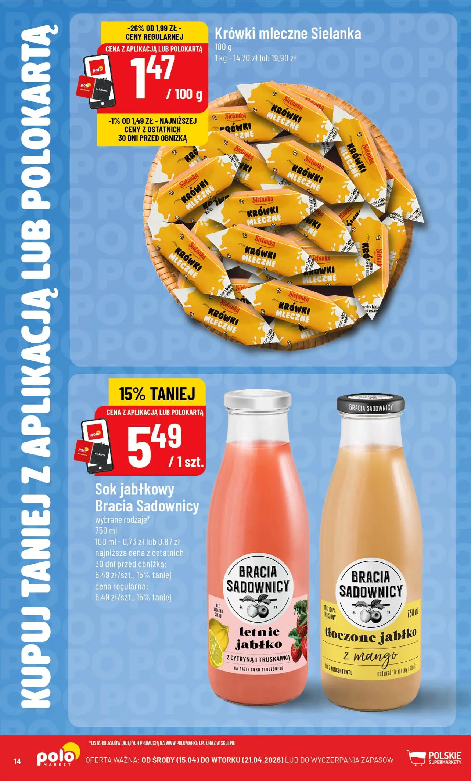 Nowa POLOmarket gazetka od jutra 15.04.2026 | Strona: 14 | Produkty: Cytryna, Sok jabłkowy, Sezam, Krówki