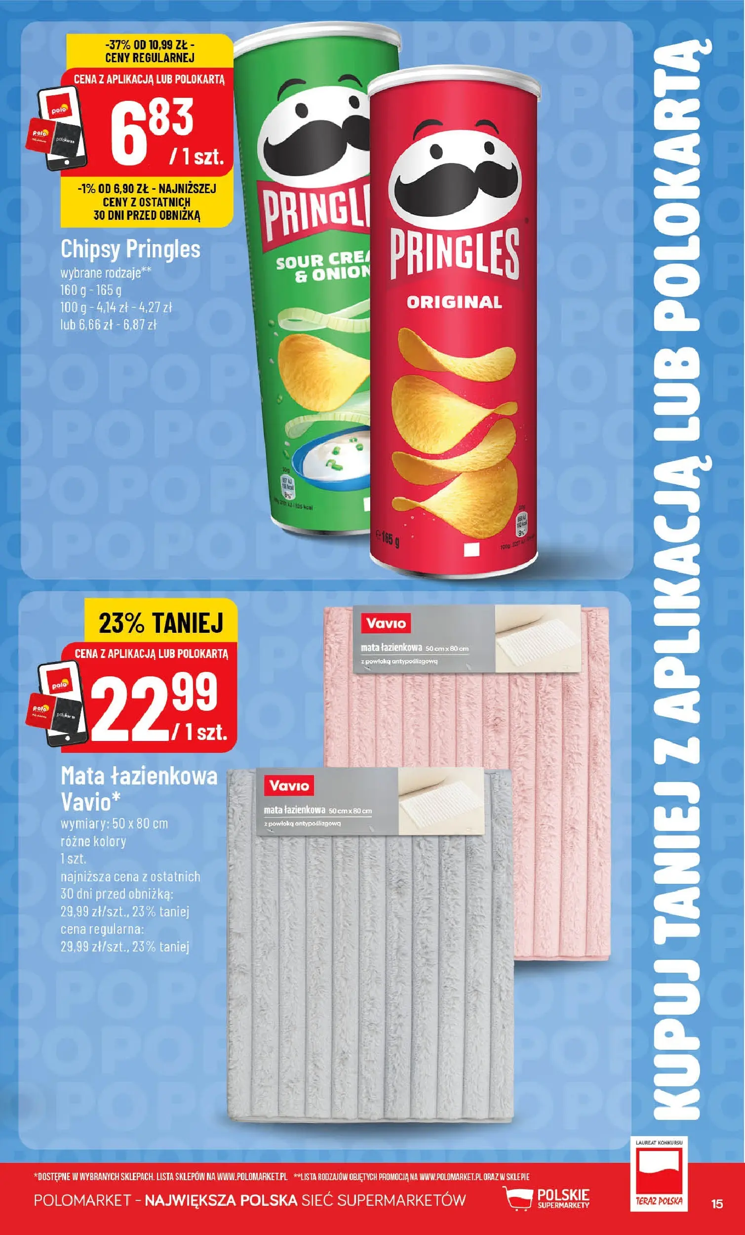Nowa POLOmarket gazetka od jutra 15.04.2026 | Strona: 15 | Produkty: Chipsy, Chipsy pringles, Pringles, Mata łazienkowa