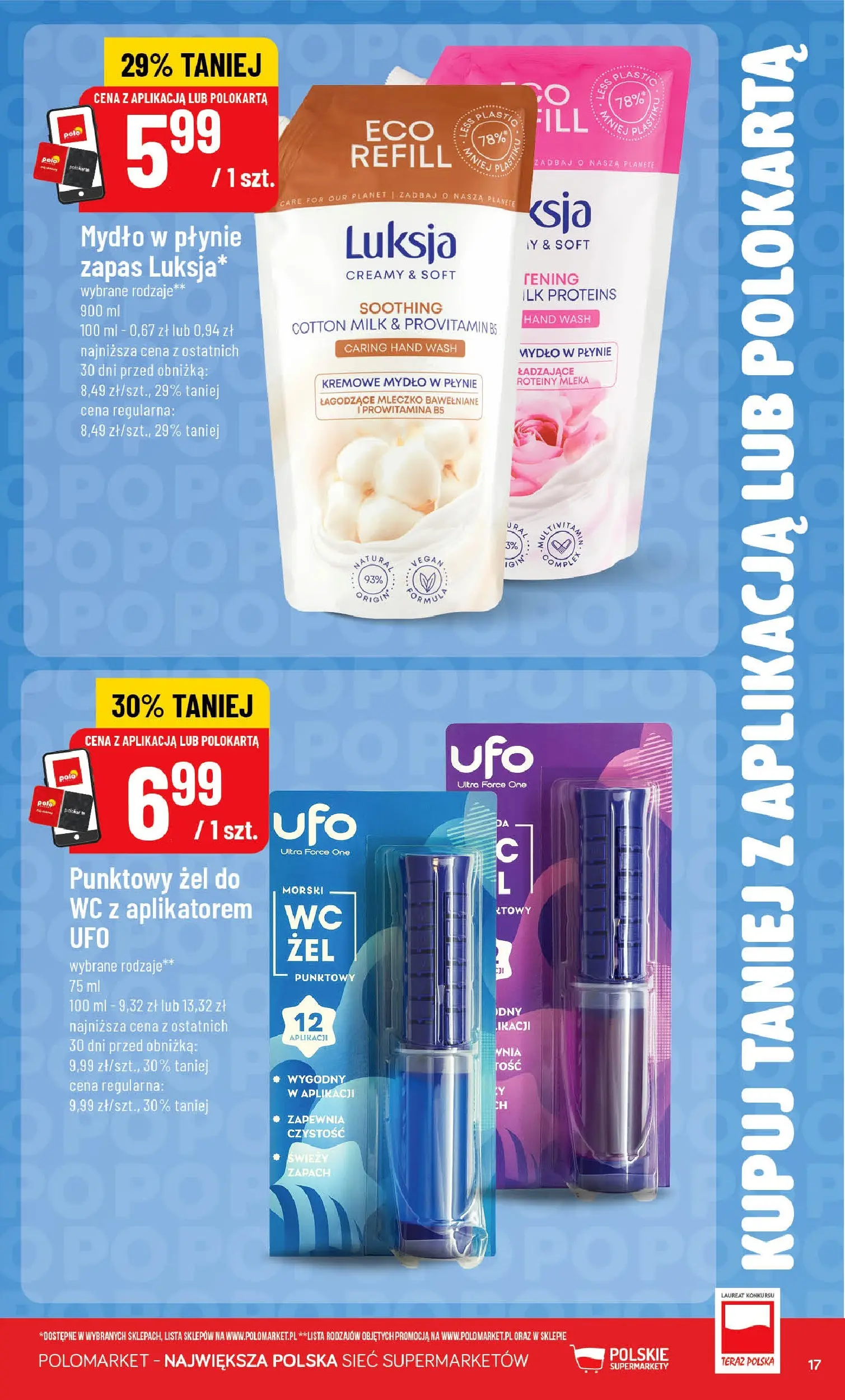 Nowa POLOmarket gazetka od jutra 15.04.2026 | Strona: 17 | Produkty: Kremowe mydło w płynie, Mydło w płynie, Mleka, Mydło